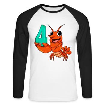4 Geburtstag 4 Jahre alt mit Tier Motiv - vier - Unisex Baseballshirt langarm - Weiß/Schwarz - Vorne - Nik (191cm)