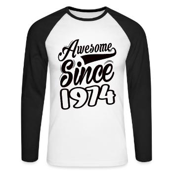 Awesome Since 1974 - Unisex Baseballshirt langarm - Weiß/Schwarz - Vorne - Nik (191cm)
