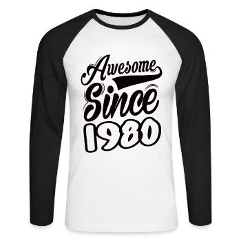 Génial depuis 1980 - T-shirt baseball manches longues Homme - blanc/noir - Devant - Nik (191cm)