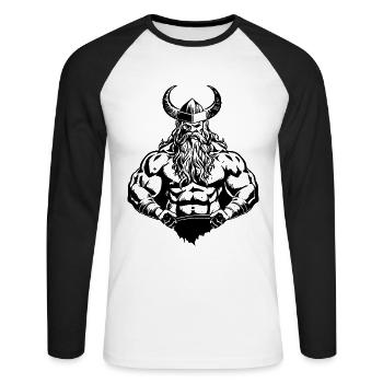 Viking Muscles Workout Fitness - T-shirt baseball manches longues Homme - blanc/noir - Devant - Nik (191cm)
