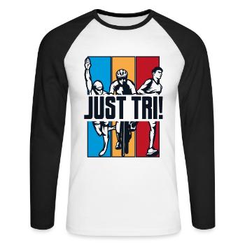 Just TRI Triathlon Bike Triathlete Training Pro - Unisex Long Sleeve Baseball T-Shirt - white/black - Front - Nik (191cm)