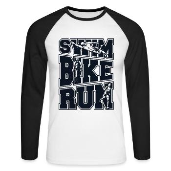 Swim Bike Run Triathlon Bike Triathlete Training - Unisex Long Sleeve Baseball T-Shirt - white/black - Front - Nik (191cm)