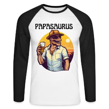 Papa saurus familles de dinosaures Dino Papasaurus - T-shirt baseball manches longues Homme - blanc/noir - Devant - Nik (191cm)