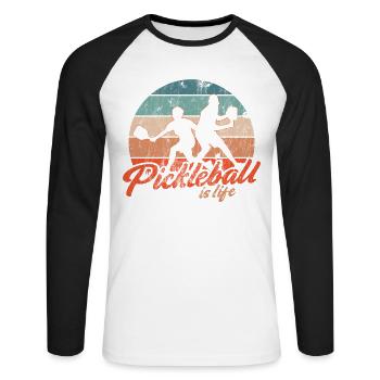 Life is amazing, Pickleball does it - Unisex Long Sleeve Baseball T-Shirt - white/black - Front - Nik (191cm)