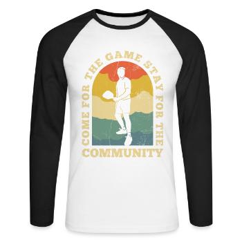Life is amazing, Pickleball does it - Unisex Long Sleeve Baseball T-Shirt - white/black - Front - Nik (191cm)