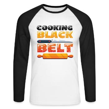 Cooking, Black Belt, Chef - Unisex Long Sleeve Baseball T-Shirt - white/black - Front - Nik (191cm)