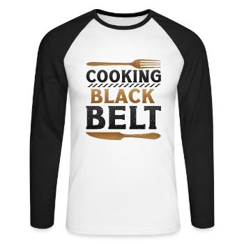 Cooking, Black Belt, Chef - Unisex Long Sleeve Baseball T-Shirt - white/black - Front - Nik (191cm)