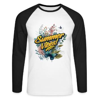 Schmetterlinge Blumen Sommer Urlaubszeit - Unisex Baseballshirt langarm - Weiß/Schwarz - Vorne - Nik (191cm)