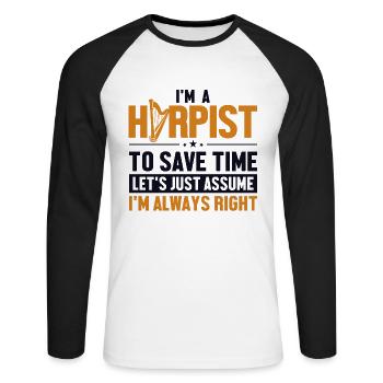 Harpist Let's Assume I'm Right Harfenmusik - Unisex Baseballshirt langarm - Weiß/Schwarz - Vorne - Nik (191cm)