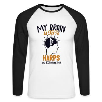 My Brain is 95% Harps Harp Music Harp - Unisex Long Sleeve Baseball T-Shirt - white/black - Front - Nik (191cm)