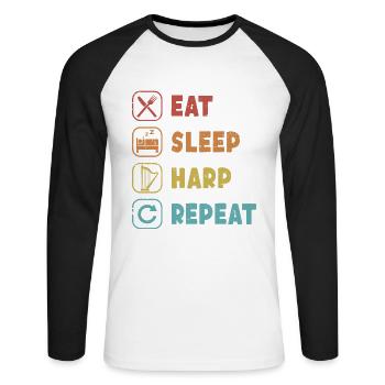 Eat Sleep Harp Repeat Concert Harp Harp Music - Unisex Long Sleeve Baseball T-Shirt - white/black - Front - Nik (191cm)