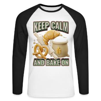 Brot backen, Bäcker, Bäckerei, 3d, lustiger Spruch - Unisex Baseballshirt langarm - Weiß/Schwarz - Vorne - Nik (191cm)