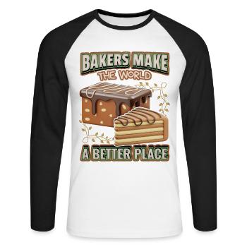 Schokokuchen, lustiger Bäcker Spruch mit Kuchen - Unisex Baseballshirt langarm - Weiß/Schwarz - Vorne - Nik (191cm)