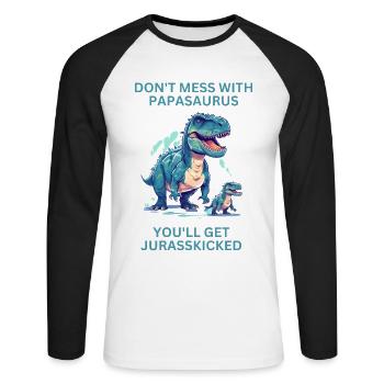 Drôle Papa Papasaurus Dino Dinosaur Cadeau - T-shirt baseball manches longues Homme - blanc/noir - Devant - Nik (191cm)