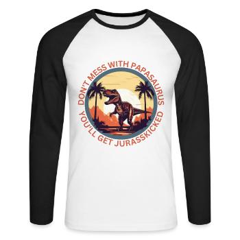 Drôle Papa Papasaurus Dino Dinosaur Cadeau - T-shirt baseball manches longues Homme - blanc/noir - Devant - Nik (191cm)