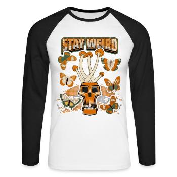 Magic Mushrooms, Psychedelic, Skull, Mushrooms - Unisex Long Sleeve Baseball T-Shirt - white/black - Front - Nik (191cm)