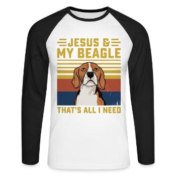 Jesus my Beagle that's all I need - Unisex Baseballshirt langarm - Weiß/Schwarz - Vorne - Nik (191cm)