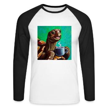 Oilpainting Happy Wasserschildkröte Schildkröte - Unisex Baseballshirt langarm - Weiß/Schwarz - Vorne - Nik (191cm)