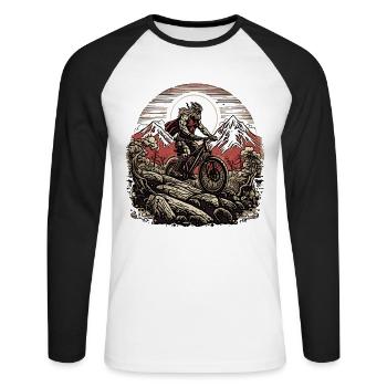 Der Fahrrad fahrende Wikinger liebt Mountainbiken - Unisex Baseballshirt langarm - Weiß/Schwarz - Vorne - Nik (191cm)