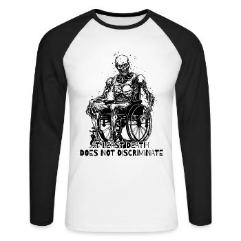 Skeleton in a wheelchair: no discrimination - Unisex Long Sleeve Baseball T-Shirt - white/black - Front - Nik (191cm)