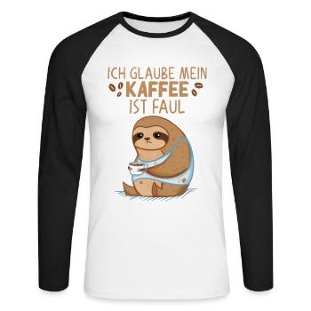 Kaffee Faultier Spruch mein Kaffee ist faul - Unisex Baseballshirt langarm - Weiß/Schwarz - Vorne - Nik (191cm)