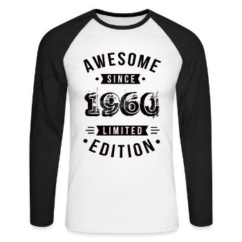 Awesome Since 1960 Limited Edition - Unisex Baseballshirt langarm - Weiß/Schwarz - Vorne - Nik (191cm)