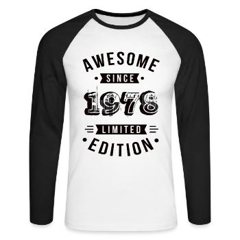 Awesome Since 1978 Limited Edition - Unisex Long Sleeve Baseball T-Shirt - white/black - Front - Nik (191cm)