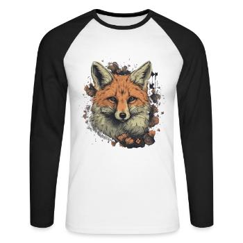 Beautiful Red Fox Illustration Forest Animal Flowers - Unisex Long Sleeve Baseball T-Shirt - white/black - Front - Nik (191cm)