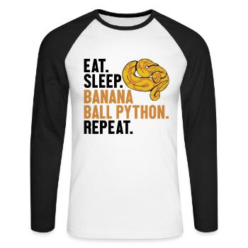 Manger dormir Boule de banane Python Répéter Boule de banane - T-shirt baseball manches longues Homme - blanc/noir - Devant - Nik (191cm)