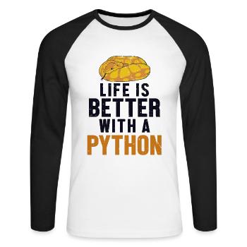Life is Better with a Python Snake Banana Ball - Unisex Long Sleeve Baseball T-Shirt - white/black - Front - Nik (191cm)