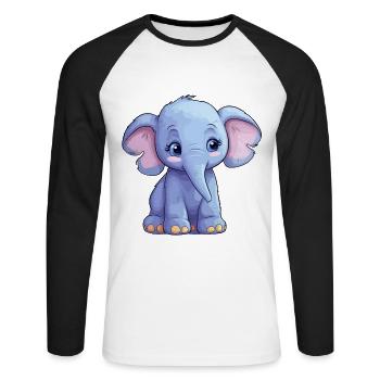 Cute Baby Elephant: Cute Cartoon Clipart - Unisex Long Sleeve Baseball T-Shirt - white/black - Front - Nik (191cm)