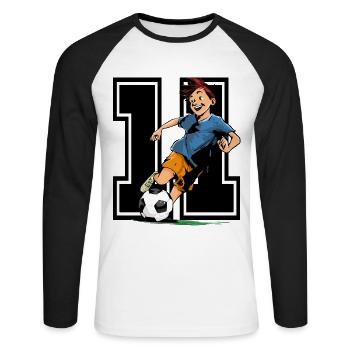 Football Birthday - 11 year old boy - 11. - Unisex Long Sleeve Baseball T-Shirt - white/black - Front - Nik (191cm)