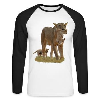Lionne avec lionceaux - Grand félin - Chat -Afrique - T-shirt baseball manches longues Homme - blanc/noir - Devant - Nik (191cm)