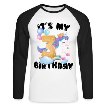 Its My Birthday Girl, Unicorn Birthday 3 Years - Unisex Long Sleeve Baseball T-Shirt - white/black - Front - Nik (191cm)