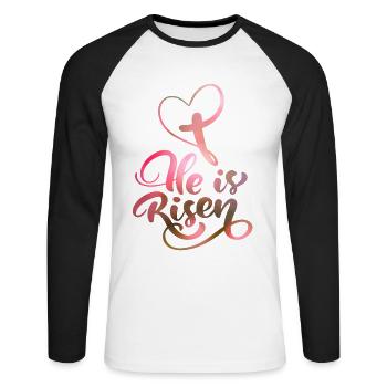 Easter Jesus Christ Resurrection Saying - Unisex Long Sleeve Baseball T-Shirt - white/black - Front - Nik (191cm)