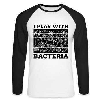 Je joue avec les bactéries rétro docteur microbiologistes - T-shirt baseball manches longues Homme - blanc/noir - Devant - Nik (191cm)