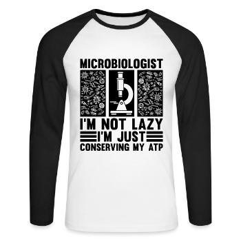 Microbiologiste Je ne suis pas paresseux Je suis juste biologiste - T-shirt baseball manches longues Homme - blanc/noir - Devant - Nik (191cm)