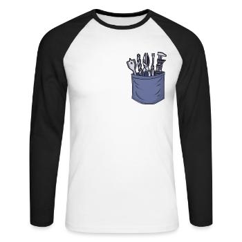 Charpentier Coffre Poche Charpentier Mécanicien Bois - T-shirt baseball manches longues Homme - blanc/noir - Devant - Nik (191cm)