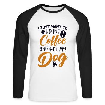 Buvez du café et caressez mon chien Wauwau à quatre pattes - T-shirt baseball manches longues Homme - blanc/noir - Devant - Nik (191cm)