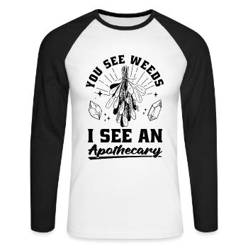 You See Weeds I See Herbalism Medicine Herbalist - Unisex Baseballshirt langarm - Weiß/Schwarz - Vorne - Nik (191cm)