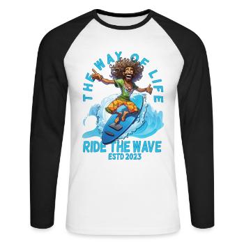Planche de surf hippie drôle - cadeau surfeur - T-shirt baseball manches longues Homme - blanc/noir - Devant - Nik (191cm)