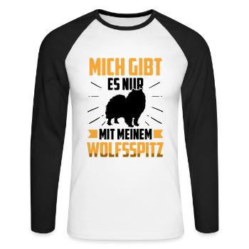 Nur mit meinem Wolfsspitz Deutscher Keeshond - Unisex Baseballshirt langarm - Weiß/Schwarz - Vorne - Nik (191cm)