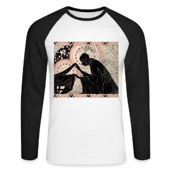 Mystère, illustration vintage, art nouveau boho - T-shirt baseball manches longues Homme - blanc/noir - Devant - Nik (191cm)