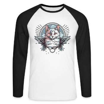 Chat blanc avec des ailes - T-shirt baseball manches longues Homme - blanc/noir - Devant - Nik (191cm)