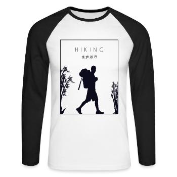 Hiking Chinese Hanzi Hiking Trekking Bergwandern - Unisex Baseballshirt langarm - Weiß/Schwarz - Vorne - Nik (191cm)