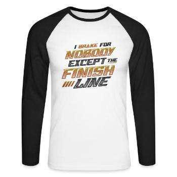 Je ne freine pour personne sauf la ligne d’arrivée - T-shirt baseball manches longues Homme - blanc/noir - Devant - Nik (191cm)