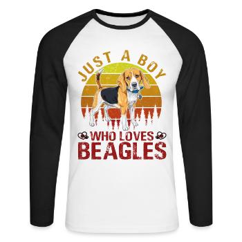 Just a Boy who loves Beagles - Unisex Baseballshirt langarm - Weiß/Schwarz - Vorne - Nik (191cm)