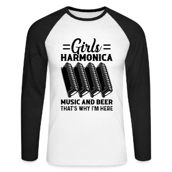 Girls Harmonica Music And Beer That's Why I'm Here - Unisex Baseballshirt langarm - Weiß/Schwarz - Vorne - Nik (191cm)