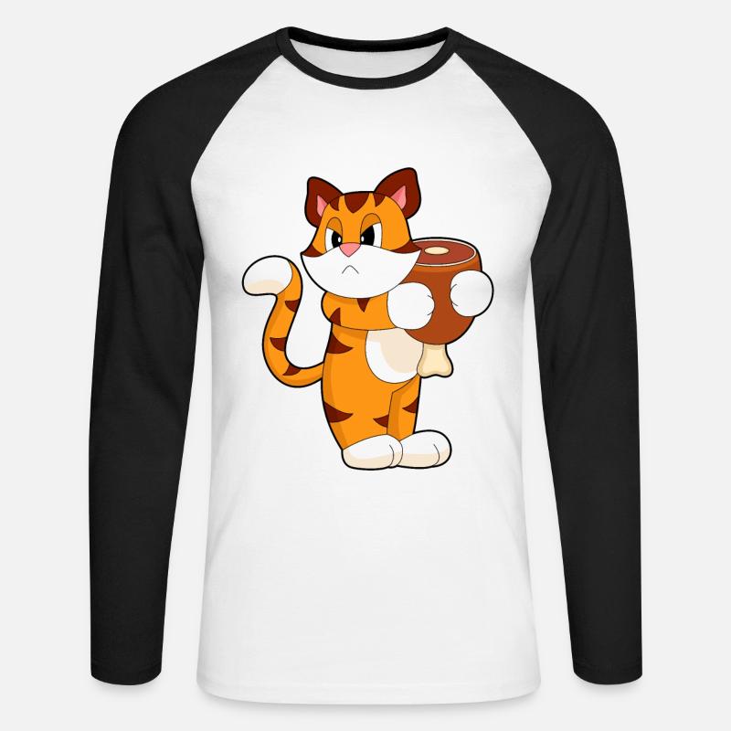 Tiger Fleisch - Unisex Baseballshirt langarm - Weiß/Schwarz