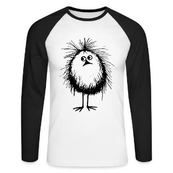 Mignon oiseau monstre à plumes - T-shirt baseball manches longues Homme - blanc/noir - Devant - Nik (191cm)